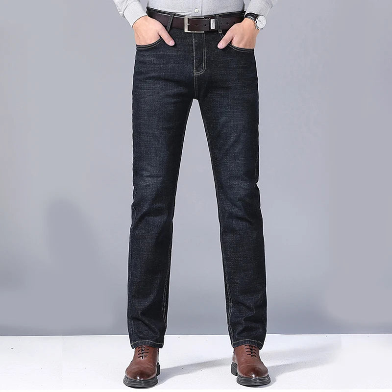 Men's Soft Straight Denim Pants Classic Business Black Biker Jeans Overalls Masculino Pantalone Hombre Mannen Homme