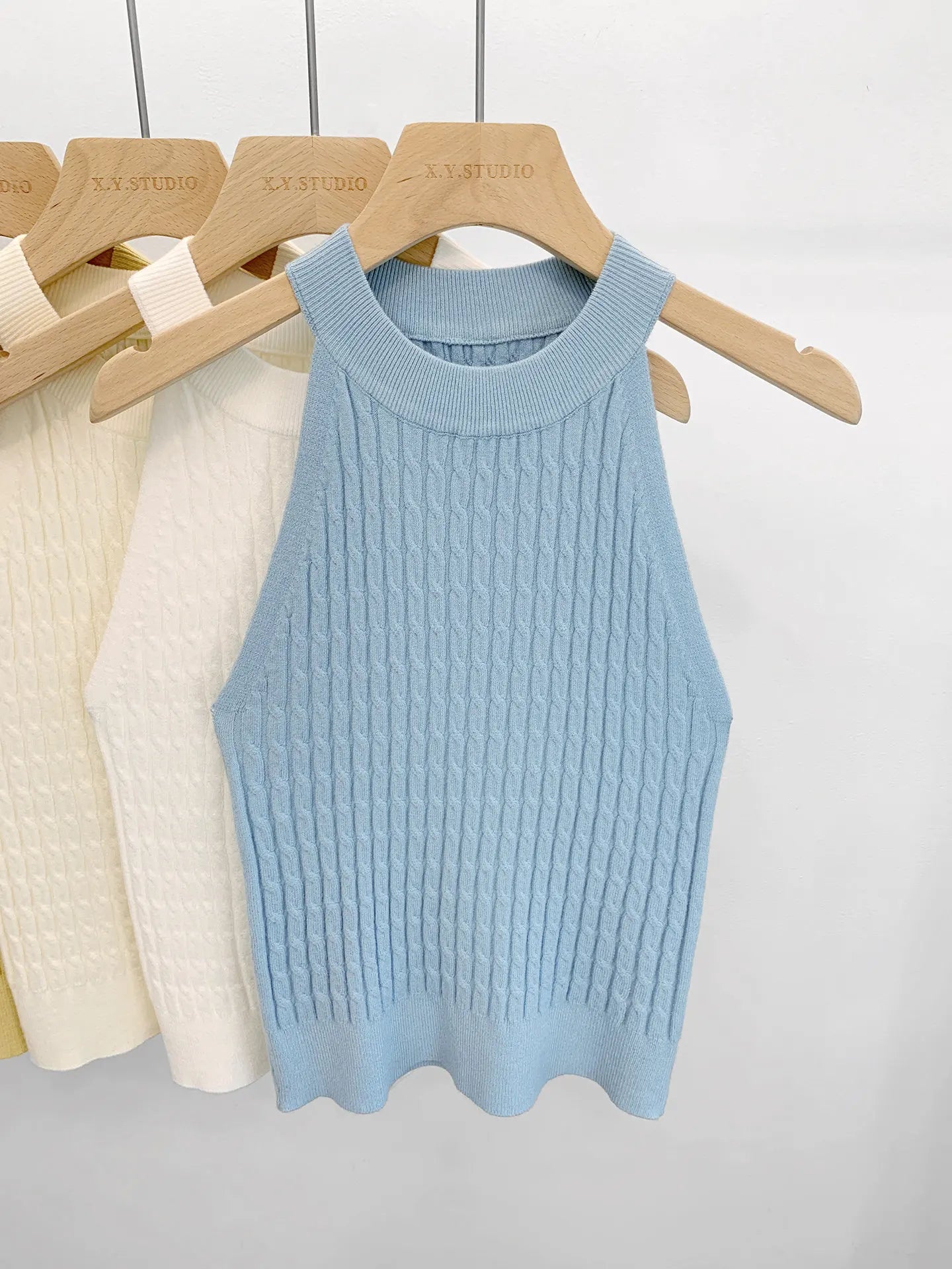 Women's Knitted Halter Camisole Slim Fit Sleeveless Base Tank Tops Solid Crop Tops