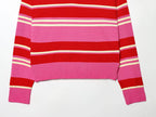 Women's Striped Polo Sweater Casual Long Sleeve Loose Pullover