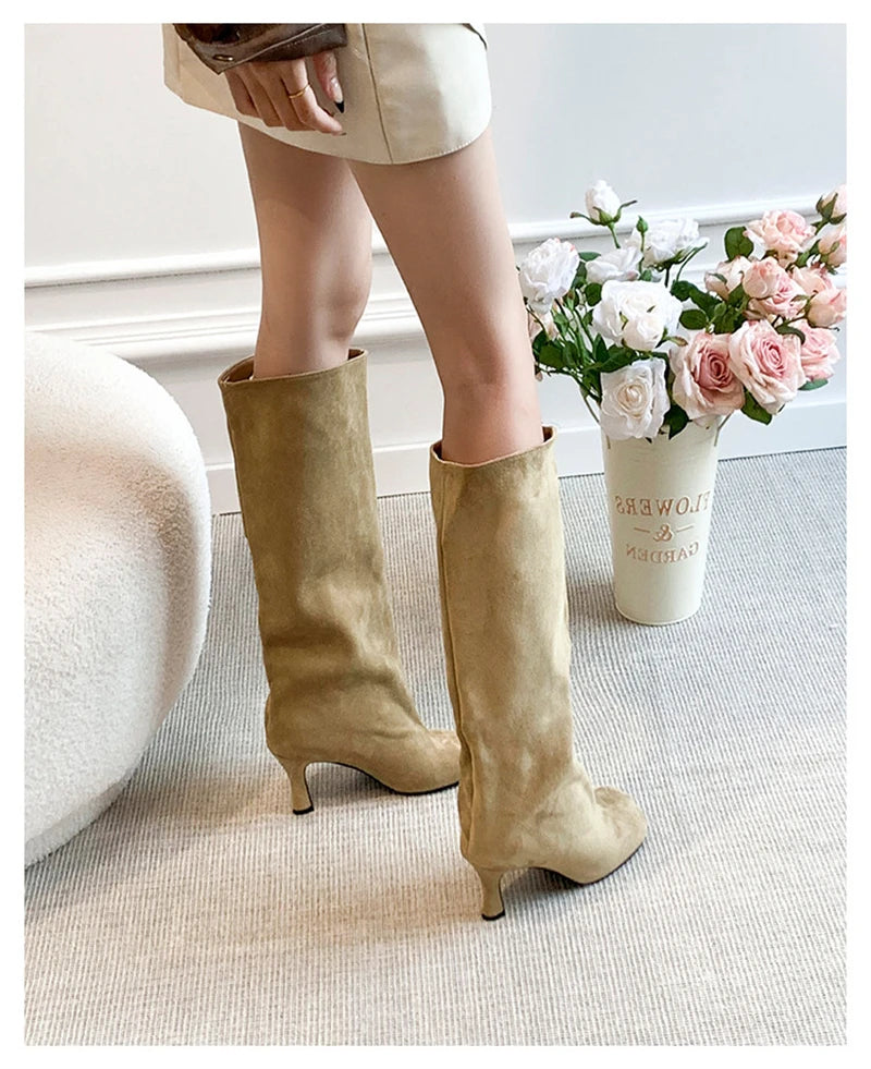 Women's Faux Suede Square Toe Knee-High Boots