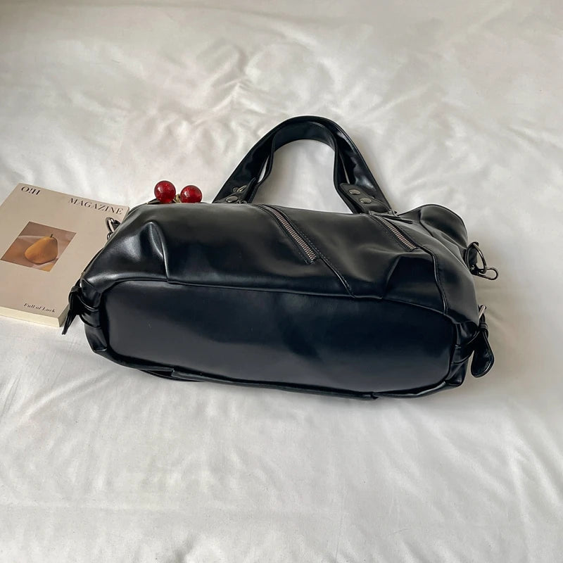 Women's Faux Leather Tote Shoulder Bag with Charm