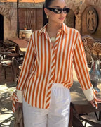 Women's Shirt 2026 Fashion Bow-tie Striped Top Long Sleeve Elegance Chic Daily
