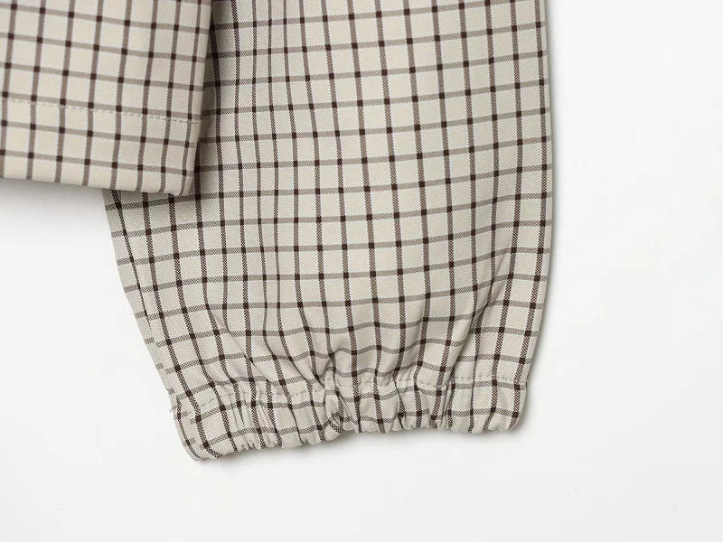 Women's Jacket Plaid Hooded Full-Zip Loose Turn-Down Collar Full-Sleeve Varsity Bomber Coat