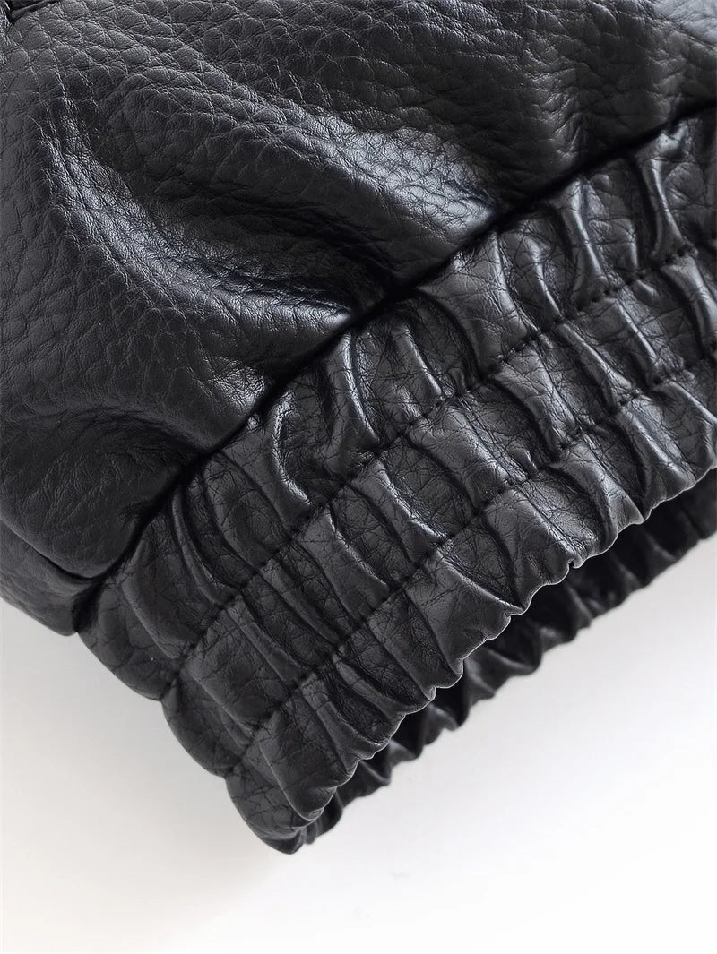 Women's Jacket Pebble Faux Leather Full-Sleeve Moto-Style Zipper Casual Coat