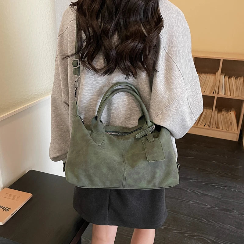 Women's Boston-Style PU Leather Shoulder Bag with Zipper