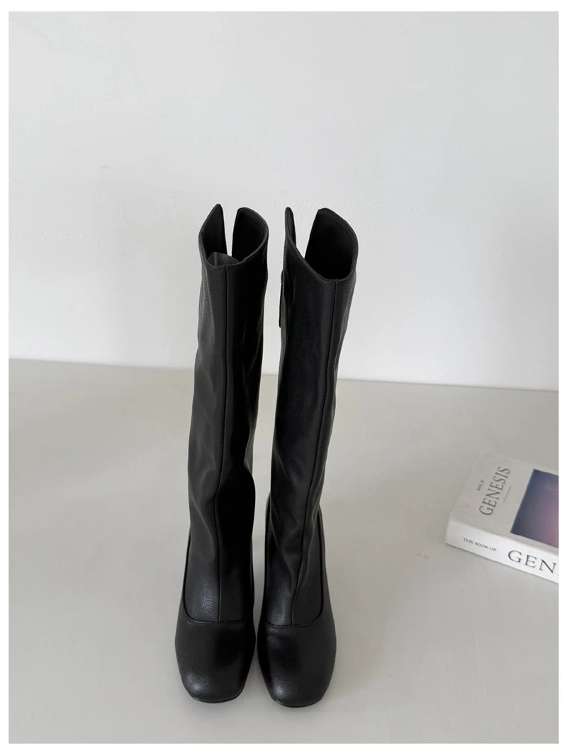 Women's Square Toe Knee-High Boots with Slim Heels