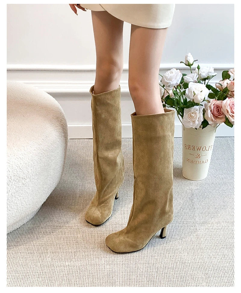 Women's Faux Suede Square Toe Knee-High Boots