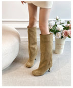 Women's Faux Suede Square Toe Knee-High Boots