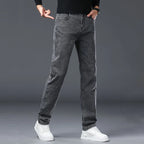 Men's Jeans Slim Straight Leg Mid-Rise Smart Casual Garment-Washed Denim Pants