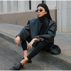 Women's Jacket Polyester Solid Stand Collar Open-Front Loose Full-Sleeve Casual Spring Autumn Outerwear