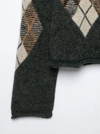 Women's Diamond Argyle Knit Button-Front Cardigan Casual Fashion Sweater