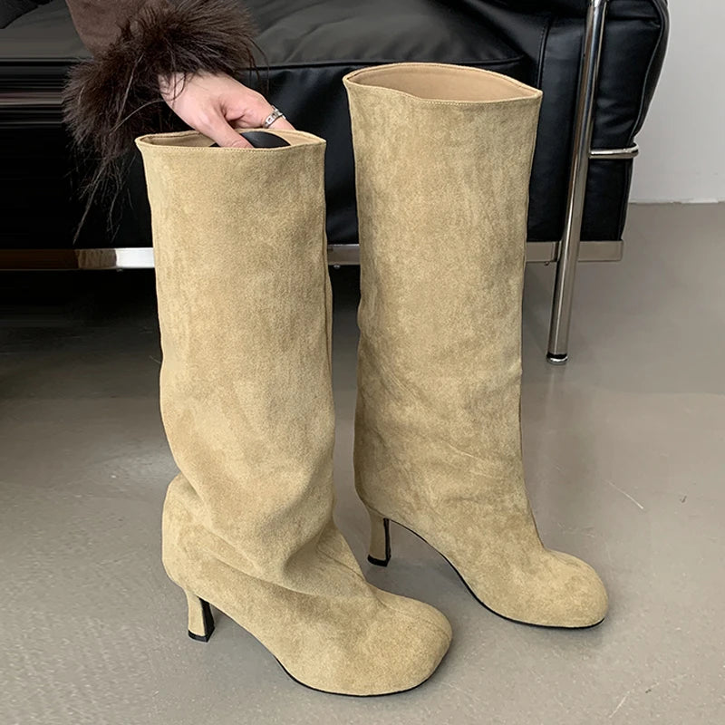 Women's Faux Suede Knee-High Boots with Pointed Toe