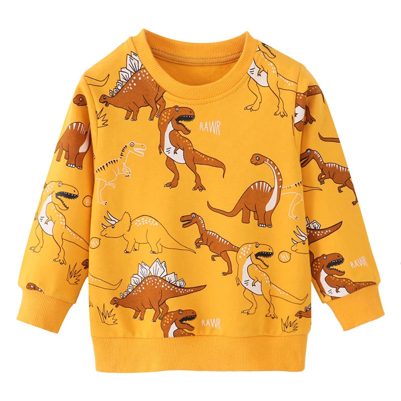 Boys' Sweatshirt Cotton Cartoon Dinosaur Animal Print Pullover Full-Sleeve Autumn Kids Top