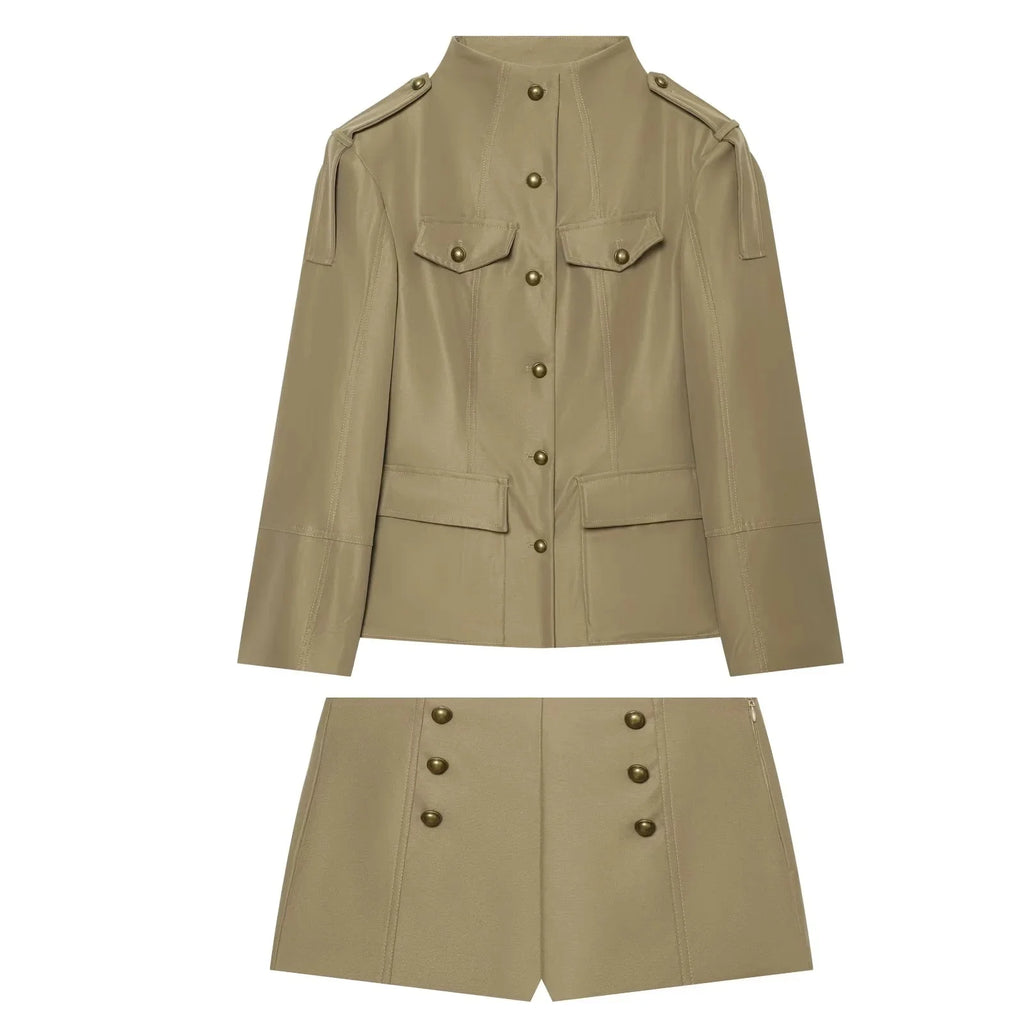 Women's High Street Casual Chic Shorts Suit Single Breasted Jacket Outfit Set
