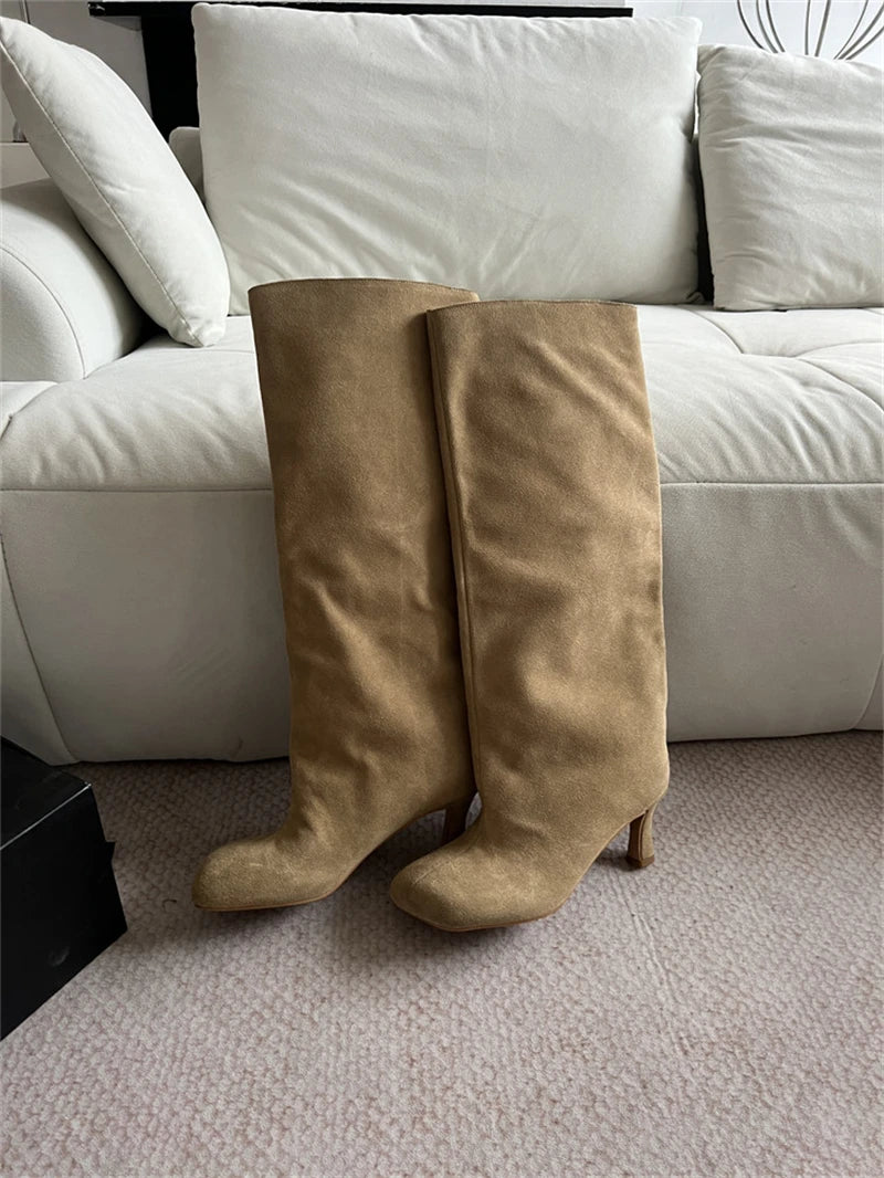 Women's Faux Suede Square Toe Knee-High Boots