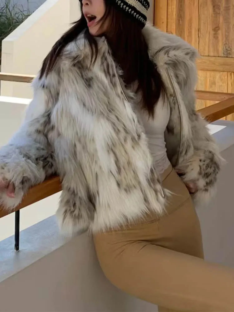 Women Animal Print Fluffy Faux Fur Coat 2025 Fashion Long Sleeves Thick Warmth Stand Collar Street Lady Outerwear Sd9f353aefe384c00845eea27f7898f892 STYLEINGER