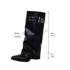 Women's Black Studded Buckle Knee-High Boots