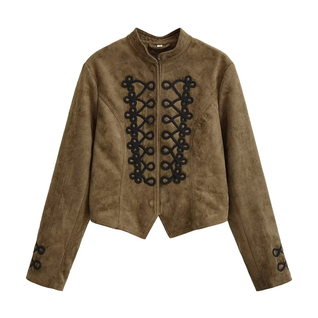 Women's Retro Military Cropped Jacket – Elegant Slim Fit