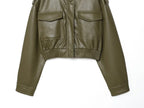 Women's High-Neck Zip-Up Moto Jacket with Pockets
