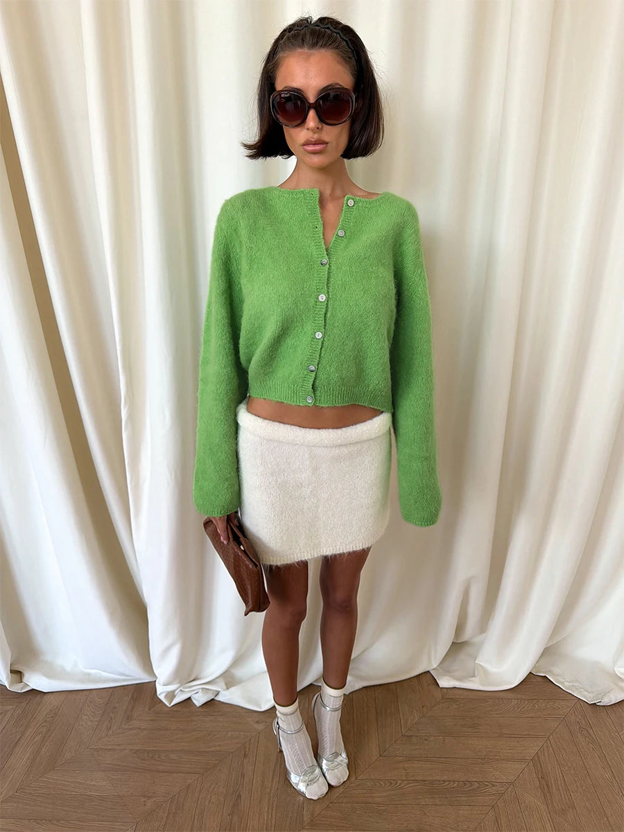Women's Cardigan Single-Breasted O-Neck Button Knit Regular Fit Full-Sleeve Office Lady Spring Autumn Sweater