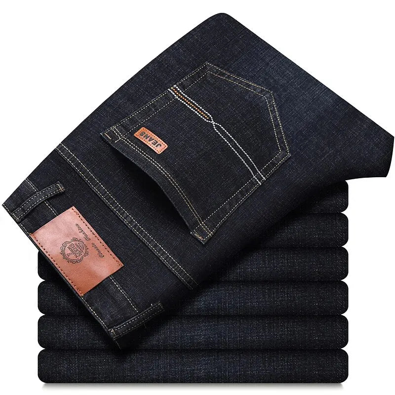 Men's Soft Straight Denim Pants Classic Business Black Biker Jeans Overalls Masculino Pantalone Hombre Mannen Homme