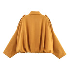 Women's Suede Textured Bomber Jacket Long Sleeve Lapel Collar Loose Coats Casual Outerwear