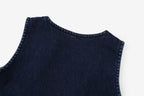 Vestido Varsity de Denim Azul Marinho para Crianças com Bordado