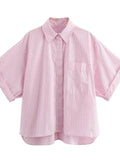 Pocket Poplin Shirt Collared Short Sleeve Front Button Tops Pink Stripe Sdb00a50b4e3f4ad5acdc23df3f83b44f1 STYLEINGER