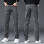 Men's Jeans Slim Straight Leg Mid-Rise Smart Casual Garment-Washed Denim Pants