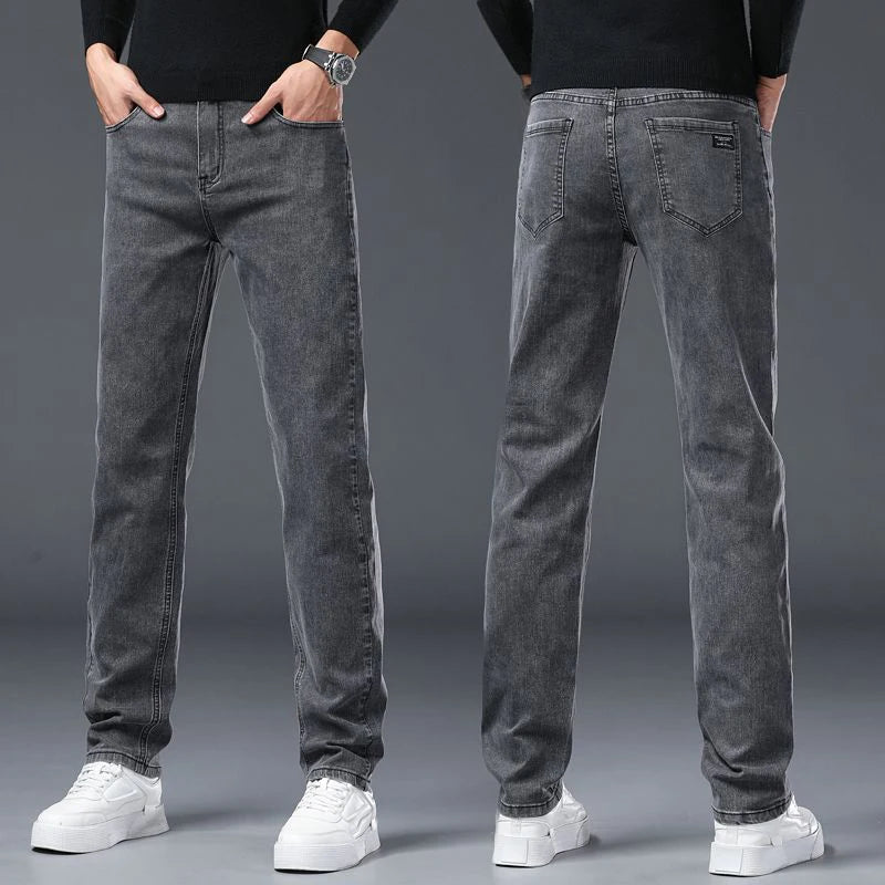 Men's Jeans Slim Straight Leg Mid-Rise Smart Casual Garment-Washed Denim Pants
