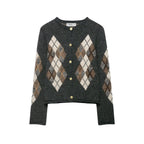 Women's Diamond Argyle Knit Button-Front Cardigan Casual Fashion Sweater