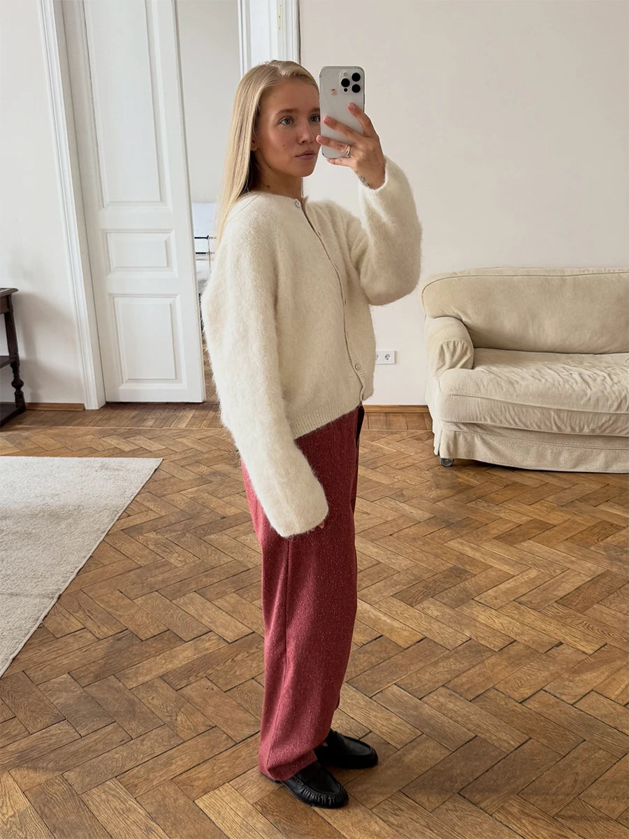 Women's Cardigan Single-Breasted O-Neck Button Knit Regular Fit Full-Sleeve Office Lady Spring Autumn Sweater