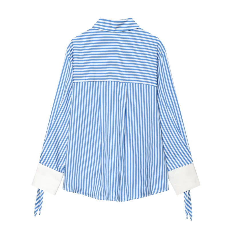 Women's Shirt 2026 Fashion Bow-tie Striped Top Long Sleeve Elegance Chic Daily