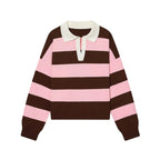 Women's Striped Polo Sweater Casual Long Sleeve Loose Pullover