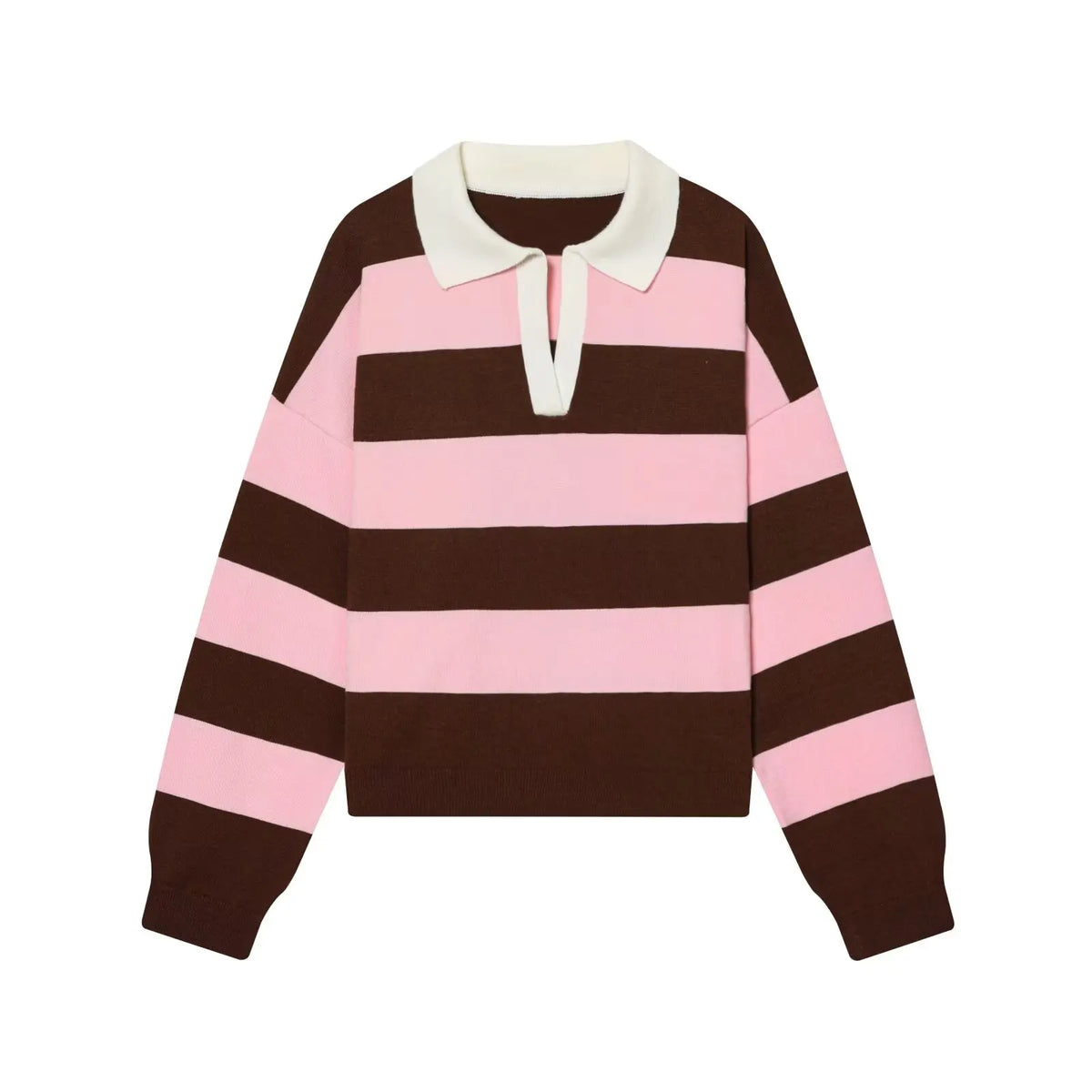 Women's Striped Polo Sweater Casual Long Sleeve Loose Pullover