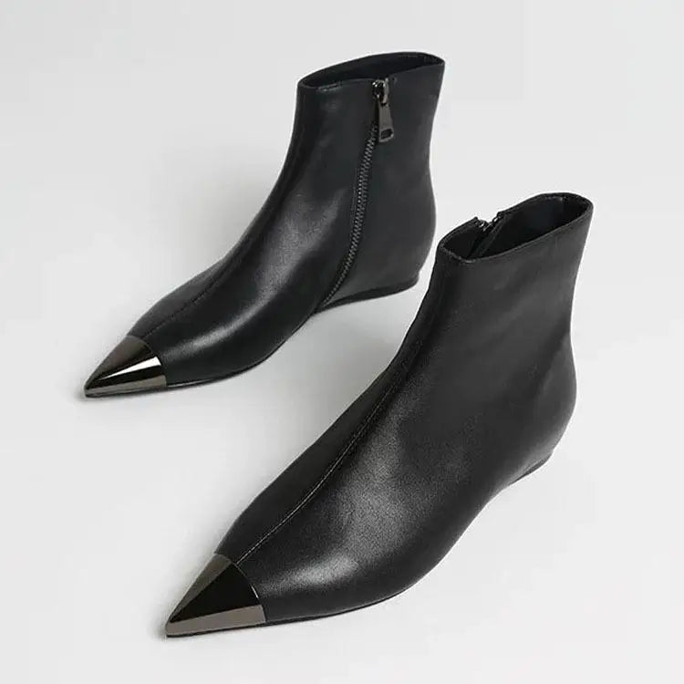 Arden Furtado Women's Winter Ankle Boots – Side Zip Metal Toe Height Increasing Heel