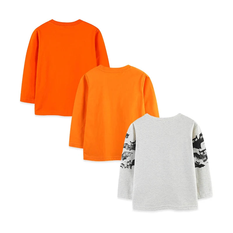 Boys' T-Shirt Cotton Cartoon Halloween Print Short-Sleeve O-Neck Kids Top 3Pcs
