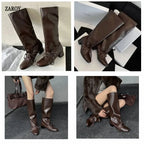 Women's Knee-High Block Heel Boots with Lace-Up Detail