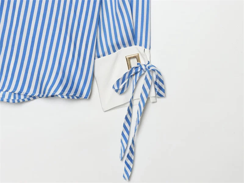 Women's Shirt 2026 Fashion Bow-tie Striped Top Long Sleeve Elegance Chic Daily