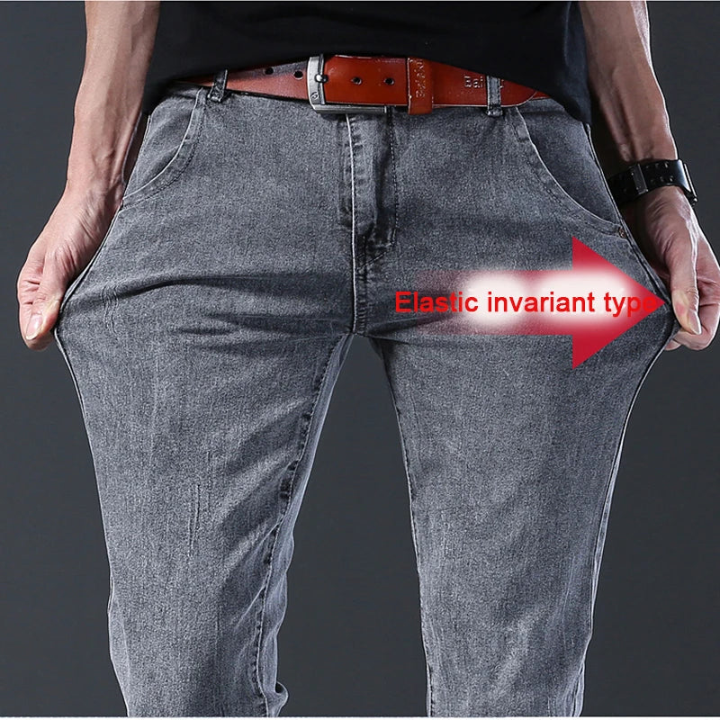 Men's Jeans Slim Fit High-Stretch Straight Leg Mid-Rise Gray Casual Denim Pants