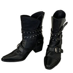 Women's Black Buckle Ankle Boots with Block Heels