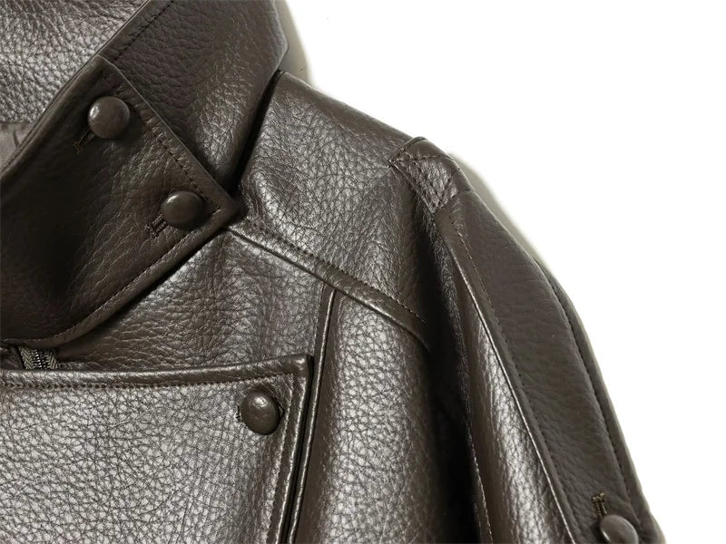 Women's Jacket Pebble Faux Leather Full-Sleeve Moto-Style Zipper Casual Coat