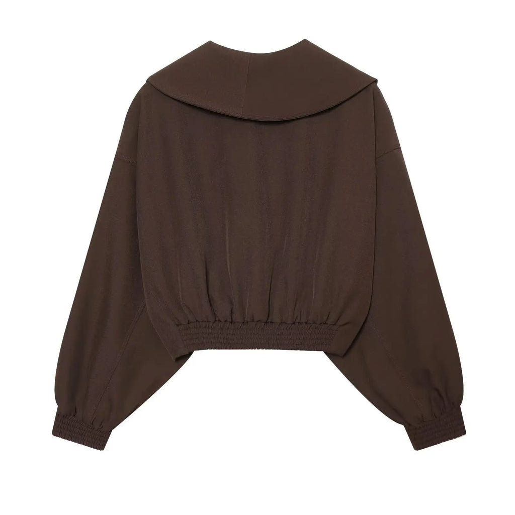 Women's Fashion Cropped Jackets V-Neck Long Sleeves With Bow Solid Pullover Chic Lady Outfits