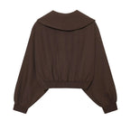 Women's Fashion Cropped Jackets V-Neck Long Sleeves With Bow Solid Pullover Chic Lady Outfits