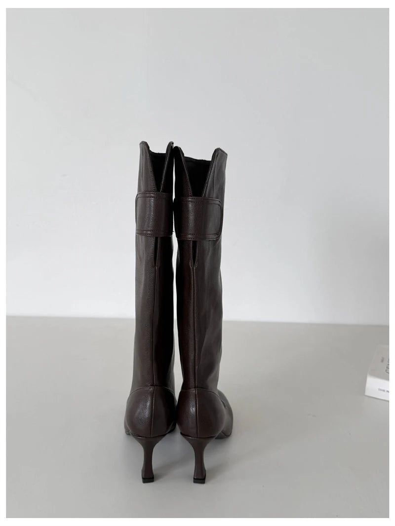 Women's Square Toe Knee-High Boots with Slim Heels