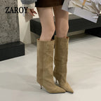 Women's Faux Suede Knee-High Boots with Pointed Toe