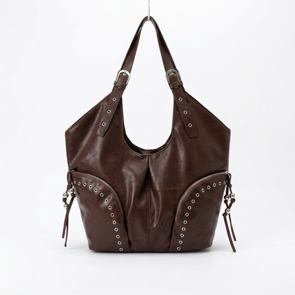 Women's Faux Leather Hobo Shoulder Bag with Zipper Closure