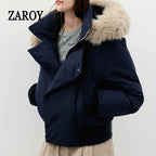 Women's Hooded Winter Bomber Jacket with Faux Fur Trim