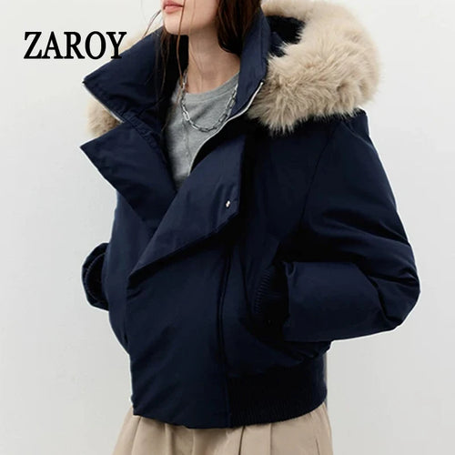 Women's Hooded Winter Bomber Jacket with Faux Fur Trim