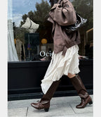 Women's Knee-High Block Heel Boots with Lace-Up Detail